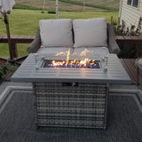 LayinSun 44" Propane Gas Fire Pit Table, 55000 BTU Rectangular Fire Pit with Glass Wind Guard for Outside Patio Deck Garden Backyard Gray-Aluminum Top LayinSun