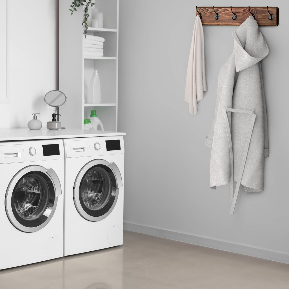 Rustic Coat Rack Wall Mount – 17 Inch Solid Pine Wood Wall Mounted Coat Rack with 5 Hooks – Distressed Finish, 16 Inch Hole Distance – Heavy Duty Wall Hook Rack for Entryway, Hallway, Bathroom SAYONEYES