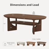 Vitalikus Mid Century Modern Coffee Table, 47" Oval Wood Coffee Tables for Living Room, 2 Tier Curved Round Center Table with Storage Shelf & Sturdy Base, Minimalist Retro Tea Tables, Walnut Vitalikus