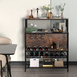 Industrial Rustic Brown Wine Rack and Home Bar Table with Glass Holder by VEVOR VEVOR