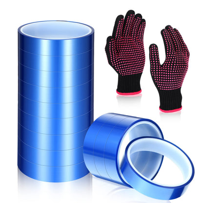 Heat Resistant Gloves and Sublimation Heat Tape, 9 Rolls High Temperature Tape with 1 Pair Heat Gloves for Sublimation Silicone Bump, Heat Tape Heat Transfer Tape, 10 Piece Set