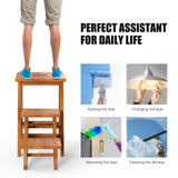 Costzon Folding 3 Step Stool, 3 in 1 Wooden Step Ladder with Handle, Non-Slip Pedal, Multifunctional Storage Shelf, Flower Rack for Kitchen, Library, Garage, Foldable Step Stool for Adults Kids Costzon