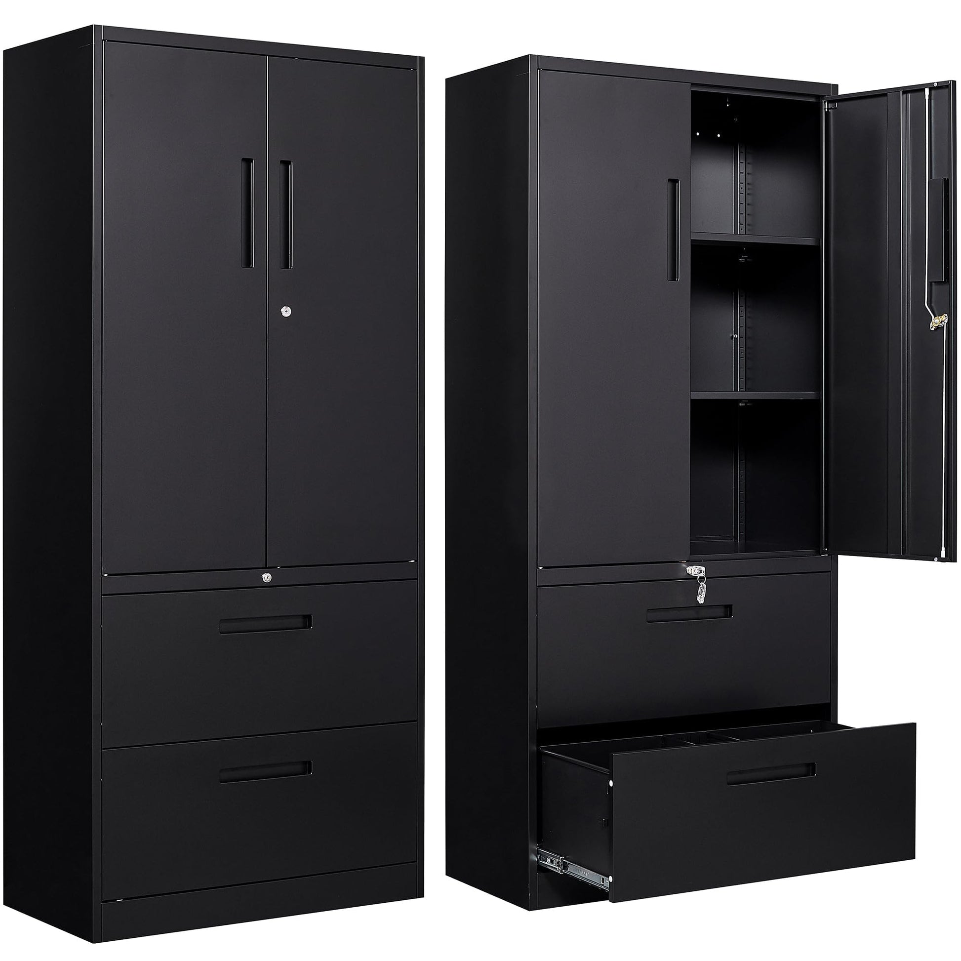 SISESOL Black Metal Storage Cabinet with Drawer and Shelf, 71" Metal File Cabinets for Home Office,Steel Garage Storage Cabinet with Locking Doors for Home,Office,Garage,School - WoodArtSupply