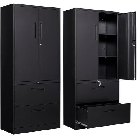 SISESOL Black Metal Storage Cabinet with Drawer and Shelf, 71" Metal File Cabinets for Home Office,Steel Garage Storage Cabinet with Locking Doors for Home,Office,Garage,School SISESOL