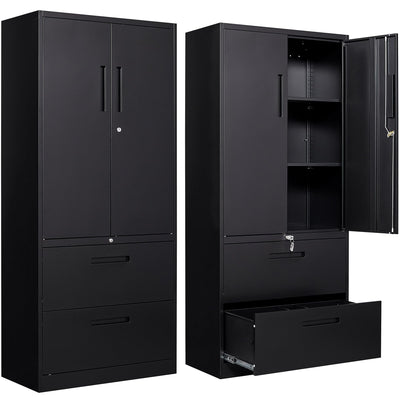 SISESOL Black Metal Storage Cabinet with Drawer and Shelf, 71" Metal File Cabinets for Home Office,Steel Garage Storage Cabinet with Locking Doors for Home,Office,Garage,School
