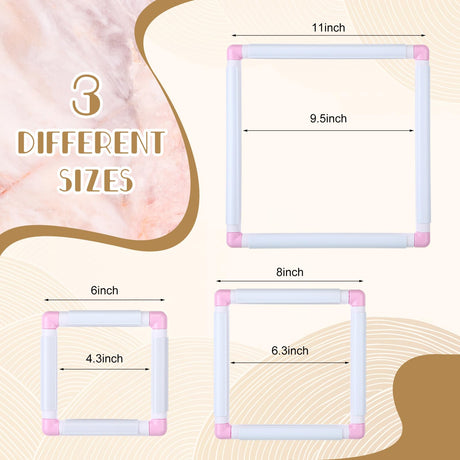 Janinka Embroidery Hoop 3 Pcs Cross Stitch Hoops and Frames White Rectangular Cross Stitch Embroidery Snap Frame DIY Sewing Tool for Quilting Silk-Painting 6 x 6, 8 x 8, 11 x 11 in(Light Purple) Janinka