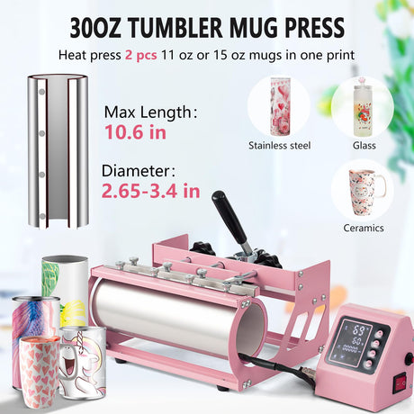 Hitgrand Heat Press Machine 12x15 inch, Heat Press Machine for T-Shirts, 8 in 1 Heat Press with 30 OZ Tumbler Press, Combo Tumbler Heat Press Machine Sublimation for Hat Cap Mug Plate Hitgrand