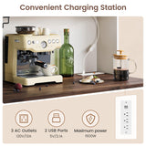 DICTAC Farmhouse Buffet Cabinet with Storage Coffee Bar Station Cabinet with Power Outlet and LED Light, Tall Bar Cabinets with Sliding Barn Door and Wine Glass Rack for Kitchen, Living Room,White DICTAC