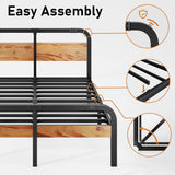 ZIYOO Industrial Style Metal King Bed Frame with Solid Wood Headboard and Footboard, 14 Inch High Heay Duty Steel Slats Support No Box Spring Needed，Easy Assembly Structure ZIYOO