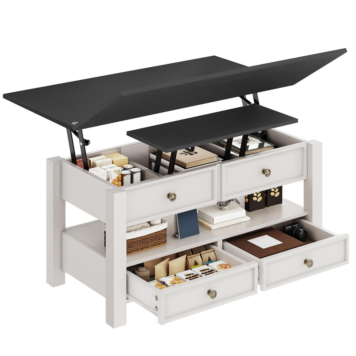 YITAHOME Coffee Table Lift Top, Multi-Function Convertible Coffee Table with Drawers and Hidden Compartment, Converts to Dining Table for Living Room YITAHOME