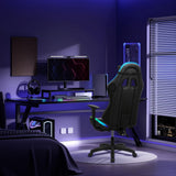 gihusrzx Gaming Chair with Two Bluetooth-Compatible Speakers, Office Executive Chair with Retractable Footrest, Multiple RGB LED Light Modes 360 Degree Rotation Game Chair, 350lbs Load Red gihusrzx