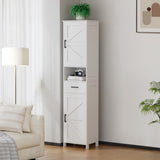 Homhedy 67" H Tall Bathroom Storage Cabinet with 2 Barn Doors and 1 Drawer, Narrow Storage Unit, Adjustable Shelves, Floor Cabinet for Bathroom, Living Room, Entryway, Kitchen, White, (15.7" W) Homhedy