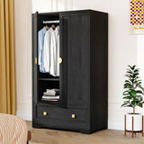 VINGLI Wardrobe Closet, Armoires and Wardrobes with Doors,Hanging Rod, Shelves and Drawer, Freestanding Closet Wardrobe Cabinet, Black Armoire Wardrobe for Bedroom, Dorm VINGLI