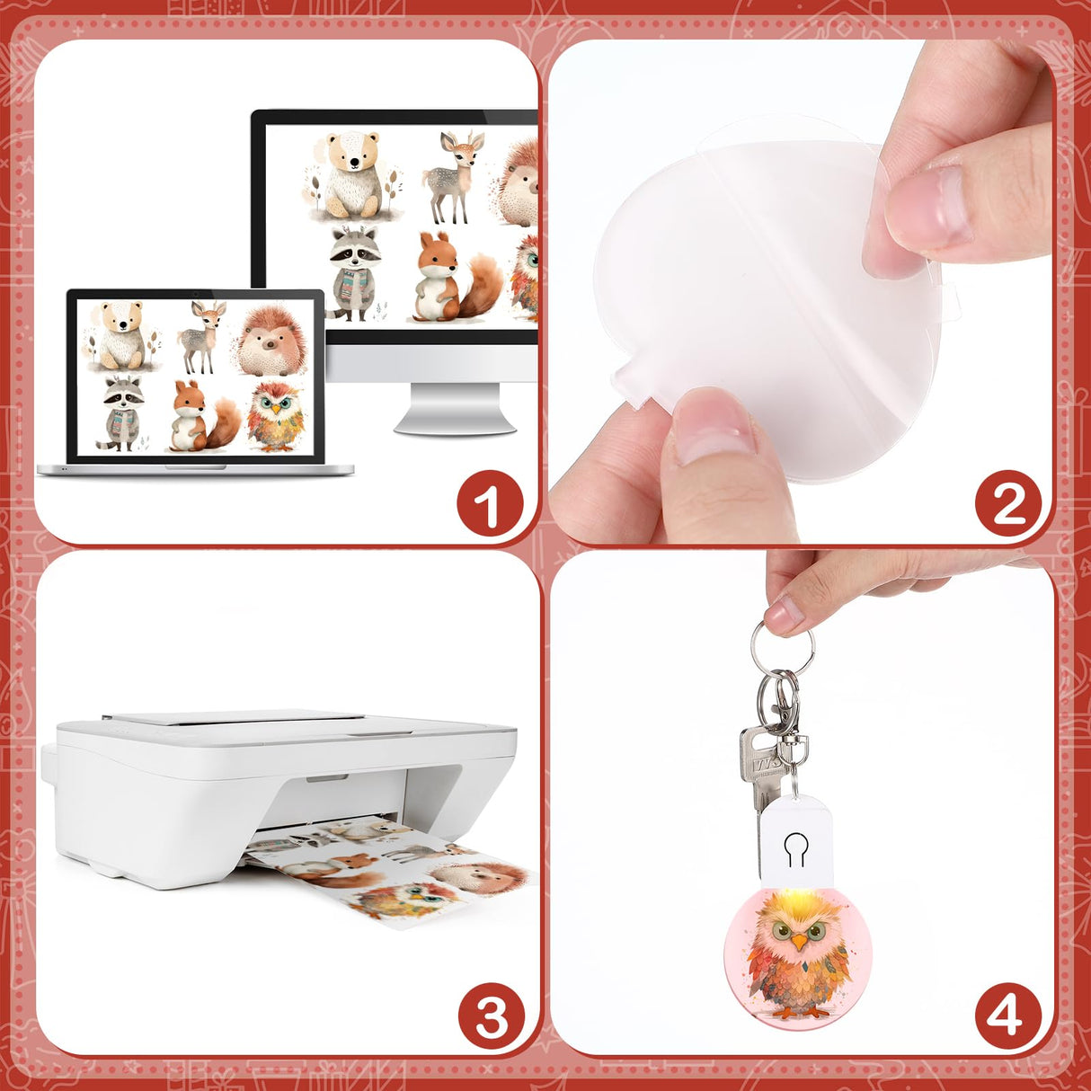 Tondiamo 10 Pcs LED Sublimation Blank Keychain Acrylic Lighted Transfer DIY Crafts Fall Thanksgiving Christmas Keychain Gift(Round) Tondiamo