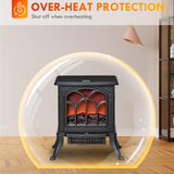 HOMCOM 17" Freestanding Electric Fireplace Stove, Fire Place Heater with Realistic Logs and Flame Effect and Overheat Protection, 750W/1500W, Black HOMCOM