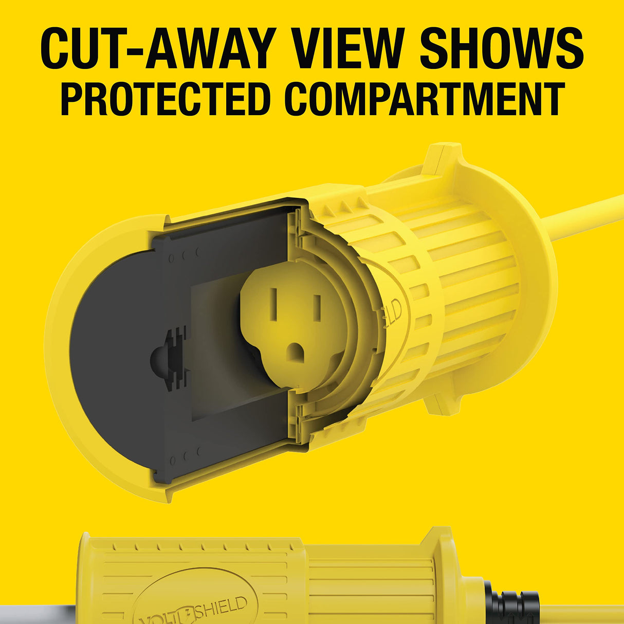 VoltShield 70 ft 12/3 SJTW Heavy Duty All-In-One Weather Protection Extension Cord, Water, Weather & Kink Resistant, Flame Retardant, Yellow, 3 Prong Grounded Plug, Locks Cord Preventing Disconnection VoltShield