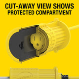 VoltShield 70 ft 12/3 SJTW Heavy Duty All-In-One Weather Protection Extension Cord, Water, Weather & Kink Resistant, Flame Retardant, Yellow, 3 Prong Grounded Plug, Locks Cord Preventing Disconnection VoltShield