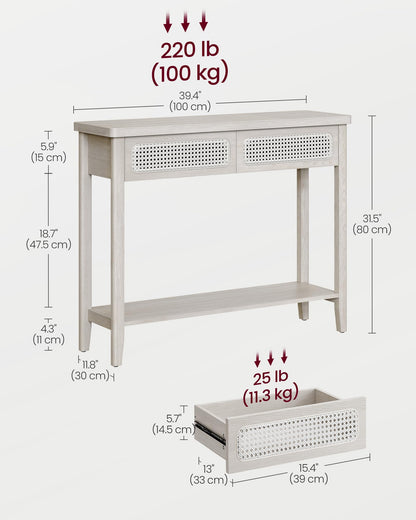 VASAGLE Console Table, Sofa Table, Narrow Entryway Table, Entry Table with 2 Drawers, Open Storage Shelf, Rounded Corners, for Living Room, Boho Style, Oatmeal Beige ULNT016K66 - WoodArtSupply