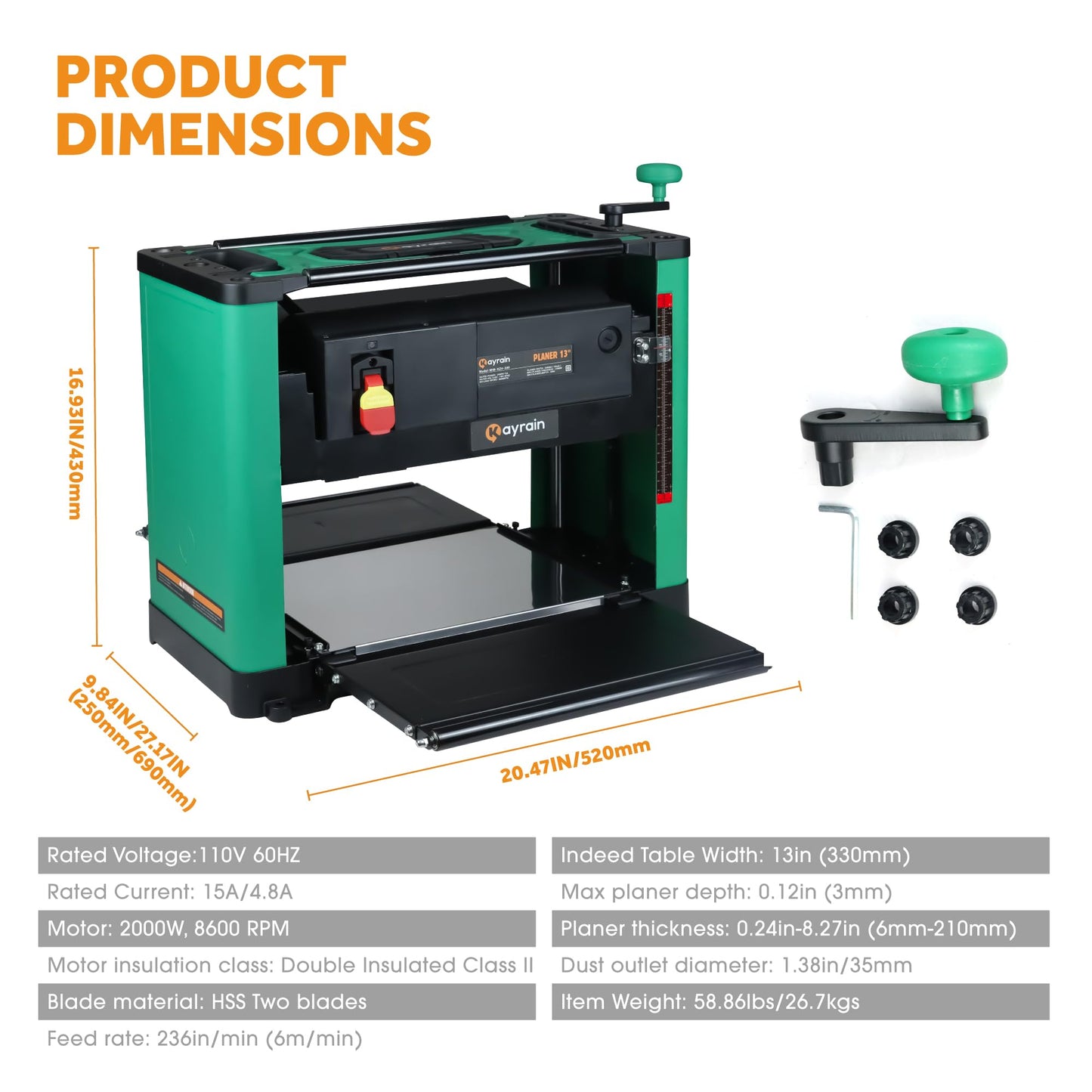 （Updated Model）Kayrain 13IN Power Benchtop Planer with HSS Double-sided Use Blades Electric Thickness Planer 15A 2000W Powerful Motor Wood Planers for Woodworking - WoodArtSupply