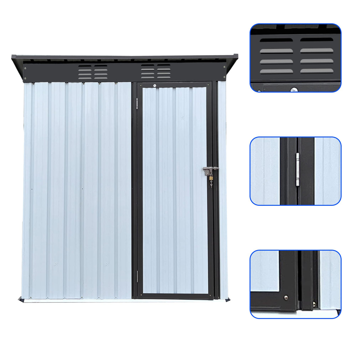 Lovtimber 5Ft x 3Ft Metal Garden Shed, Outdoor Steel Storage Shed with Single Lockable Door & Vents, Waterproof Anti-Corrosion Tool Storage Clearance for Backyard Patio Lawn, White+Black Lovtimber