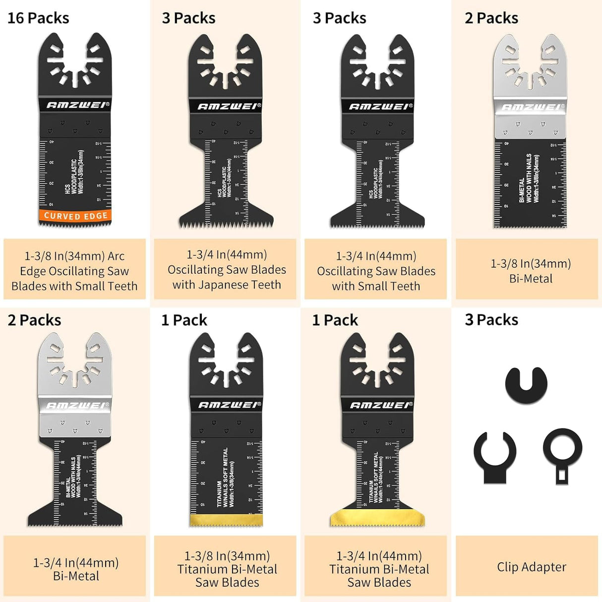 AMZWEI 30 PCS Oscillating Saw Blades, Professional Universal Titanium Multitool Blades for Wood Metal, Quick Release Multi Tool Blades Kits Compatible with Dewalt Ryobi Milwaukee Rockwell Fein AMZWEI