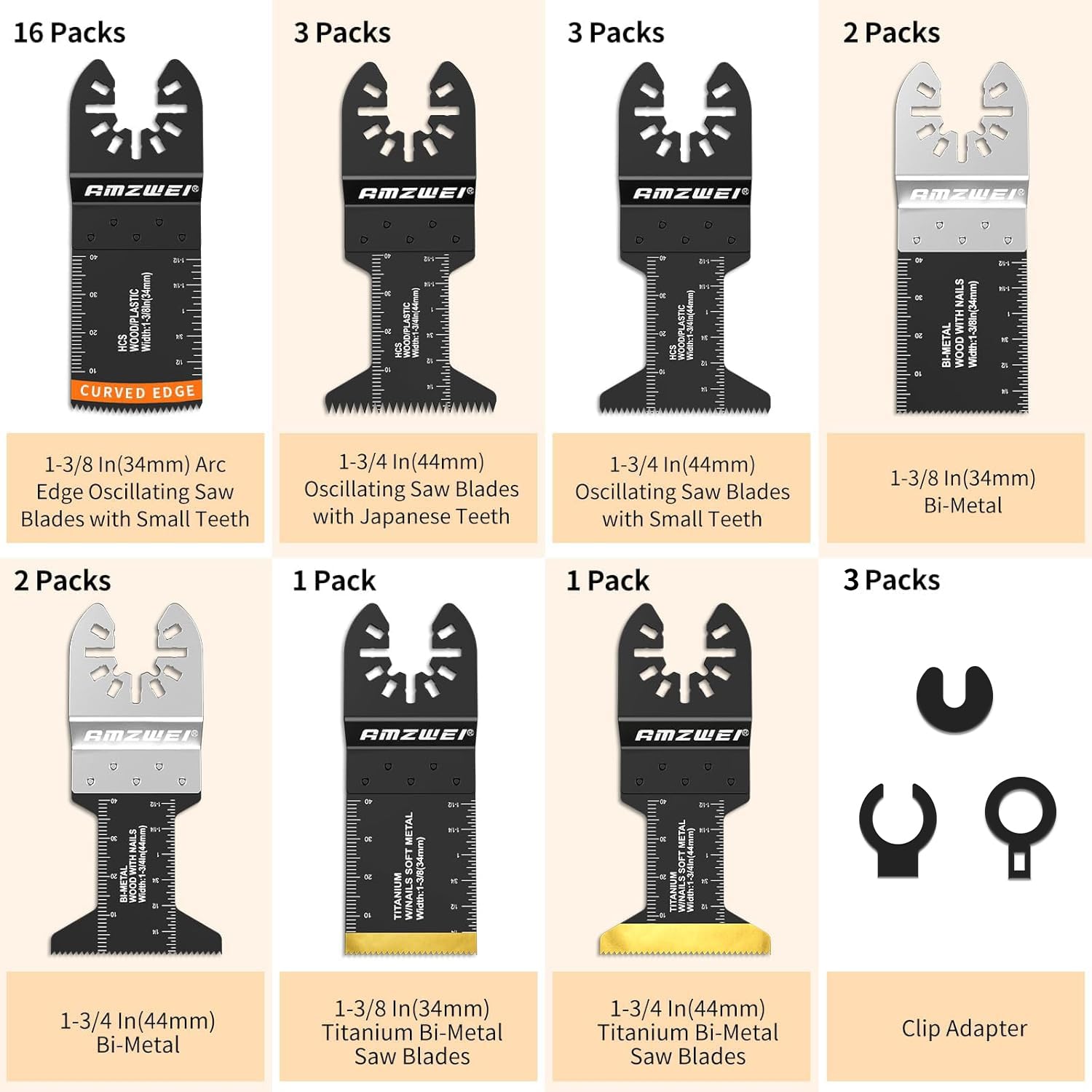 AMZWEI 30 PCS Oscillating Saw Blades, Professional Universal Titanium Multitool Blades for Wood Metal, Quick Release Multi Tool Blades Kits Compatible with Dewalt Ryobi Milwaukee Rockwell Fei - WoodArtSupply