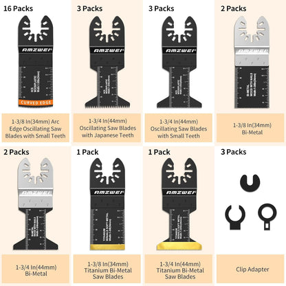 AMZWEI 30 PCS Oscillating Saw Blades, Professional Universal Titanium Multitool Blades for Wood Metal, Quick Release Multi Tool Blades Kits Compatible with Dewalt Ryobi Milwaukee Rockwell Fei - WoodArtSupply