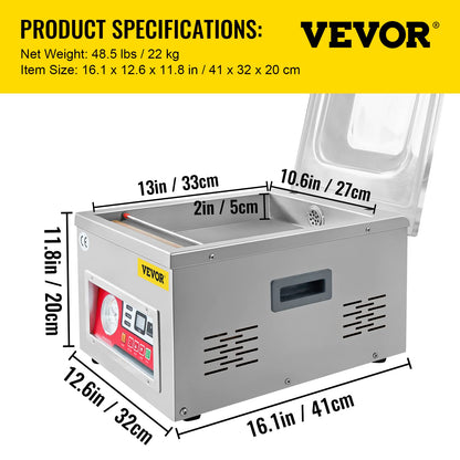 VEVOR Chamber Vacuum Sealer, DZ-260A 6.5 m³/h Pump Rate, Excellent Sealing Effect with Automatic Control, 110V Kitchen Packaging Machine for Fresh Meats, Fruit Saver, Home, Commercial Using - WoodArtSupply