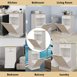 Bocarali Tilt Out Trash Cabinet, 10 Gallon Freestanding Wooden Kitchen Trash Recycling Sorter Cabinet with 2 Drawer, Tilt Out Trash Can Bin Garbage Laundry Cabinet for Living Room, White Bocarali