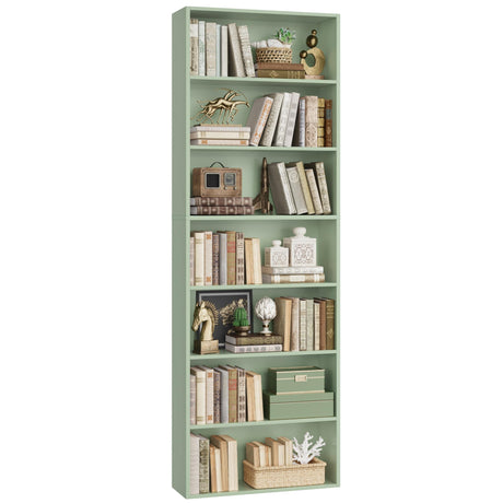FACBOTALL 82" Tall Bookshelf, 7-Tier Open Shelves Bookcase, Freestanding Display Storage Shelves, Tall Bookcase Home Decor Furniture for Home Office, Living Room, Bedroom, Green FACBOTALL