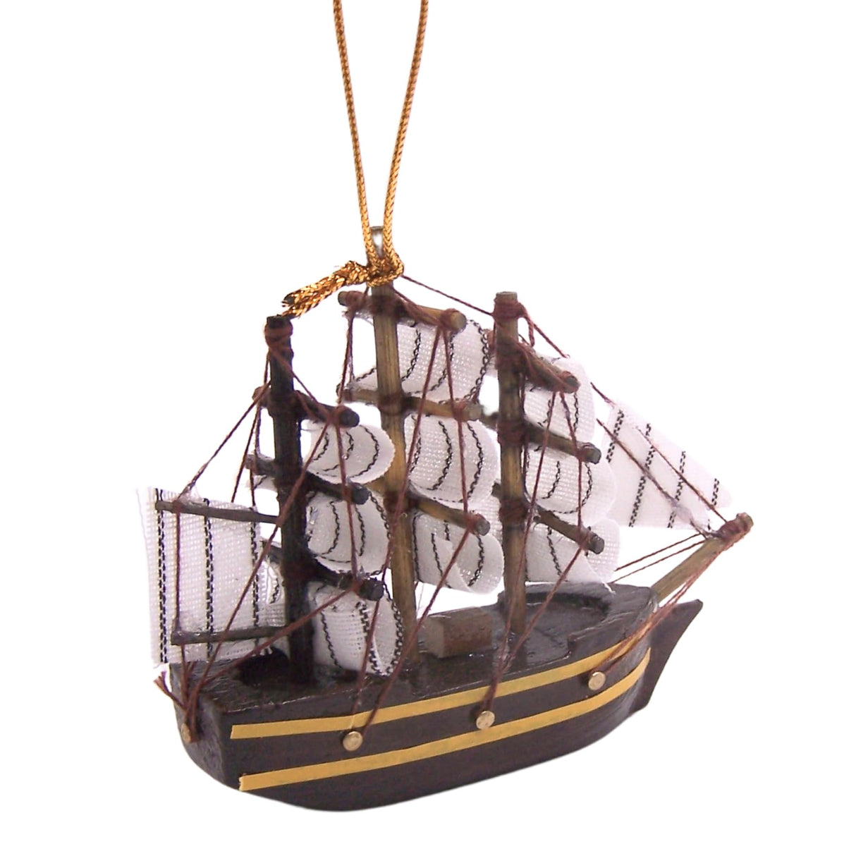 Three-Masted Wooden Ship Christmas Ornament, Holiday Décor, Nautical Tree Decoration, 4 Inches Wowser