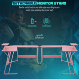 L Shaped Gaming Desk Computer Corner Desk PC Gaming Desk Table with Large Monitor Riser Stand for Home Office Sturdy Writing Workstation,Pink Dopinmin