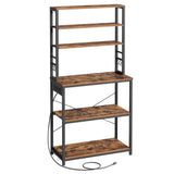 VASAGLE Bakers Rack with Power Outlet, 31.5 Inches Coffee Bar for Kitchen with Storage, 6-Tier Kitchen Shelves with 6 Hooks, Microwave Stand, Rustic Brown and Black UKKS119K01 VASAGLE