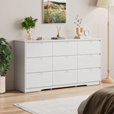 CARPETNAL 9 Drawer White Dresser for Bedroom with Deep Drawers, Large Dressers & Chest of Drawers Handle Free, Modern Long Dressers for Closet Bedroom, Living Room (59.25" W x 15.9" D x 31.9" H) CARPETNAL