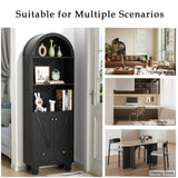Giluta 71" Tall Arched Bookshelf Two Doors 5-Tier Storage Display Cabinet with Open Display Shelf & Drawer, Black Kitchen Pantry Cabinet for Living Room, Dining Room Giluta