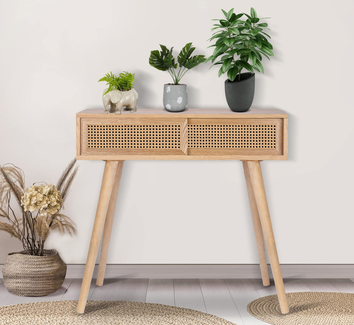 Console Table, 31" Console Tables for Entryway Small Entryway Table, Vanity Desk Rattan Dresser Side Table Entry Table Narrow Console Table Modern Hallway Table Boho Sofa Table for Living ZYBT