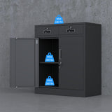 JINGUR Metal Storage Cabinet with Locking Doors and 2 Drawers, Lockable Storage Cabinets with Adjustable Shelf for Home Office and Garage (Black) JINGUR