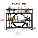 Wall Mounted Wine Rack, Hanging Metal Round Wine Rack Cabinet, Multifunctional Storage Rack, Vintage Style Wine Bottle Shelf, with Wine Glass Holder, for Home Restaurant Bars (140cm/55.1in) Hrwug