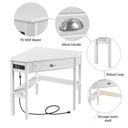 Yaheetech L Shaped Corner Computer Desk with Power Outlets, Reversible Triangle Workstation with USB Ports and Hook for Small Space, Modern Home Office Desk Gaming Table with Drawer & Shelf,  - WoodArtSupply