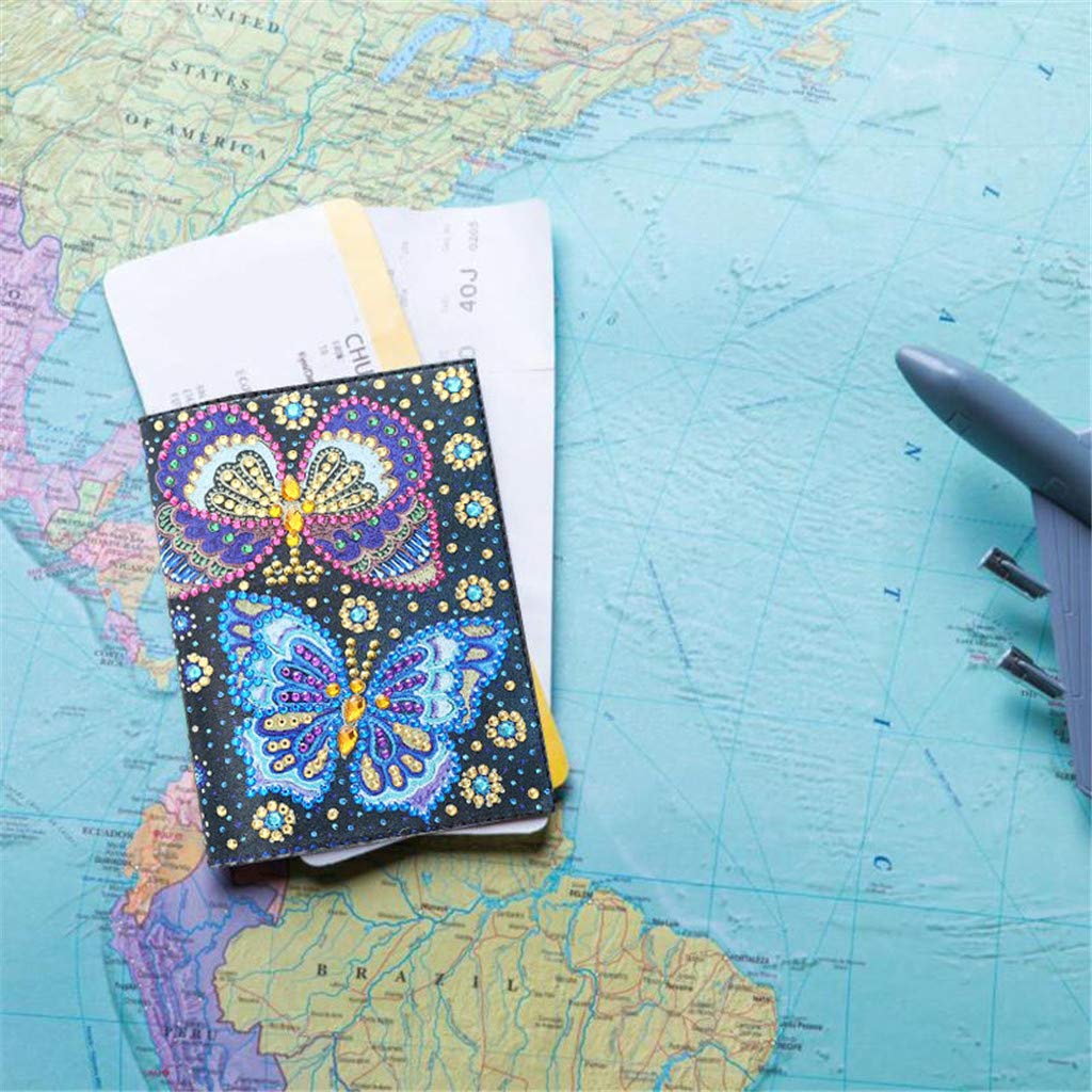 2 Pieces Diamond Painting Leather Passport Holder, DIY Special Shaped Crystal Painting Travel Passport Protective Cover for Boarding Pass, ID Card, Driver's License-20X14CM (AA083-AA221) Vocttaiy
