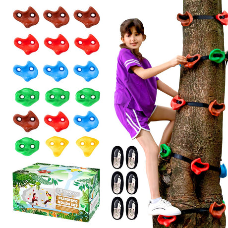 18PCS Ninja Tree Climbing Holds and 6 Sturdy Ratchet Straps for Kids Tree Climbing, Large Climbing Rocks for Outdoor Ninja Warrior Obstacle Course Training SEKKVY