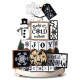 14 Pcs Winter Tiered Tray Decor Set Snowman Snowflake Table Decor Christmas Tree Wooden sign Farmhouse Coffee Spice Blocks Winter Table decoration for Christmas Home Table Shelf FairySandy