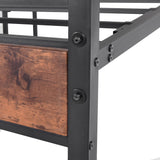 HOJINLINERO Metal Twin Size Bed Frame with Wood Headboard,Platform Bed Frame Twin,Bed Base Steel Slats,No Box Spring Needed,Black and Rustic Brown HOJINLINERO
