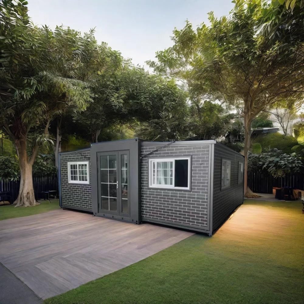 Portable Prefab House to Live in,40FT Foldable Tiny Container House with 3 Bedroom,1 Bathroom,1 Kitchen and Living Room,Prefabricated House for Adults Living,Expandable Mobile Home with Steel - WoodArtSupply