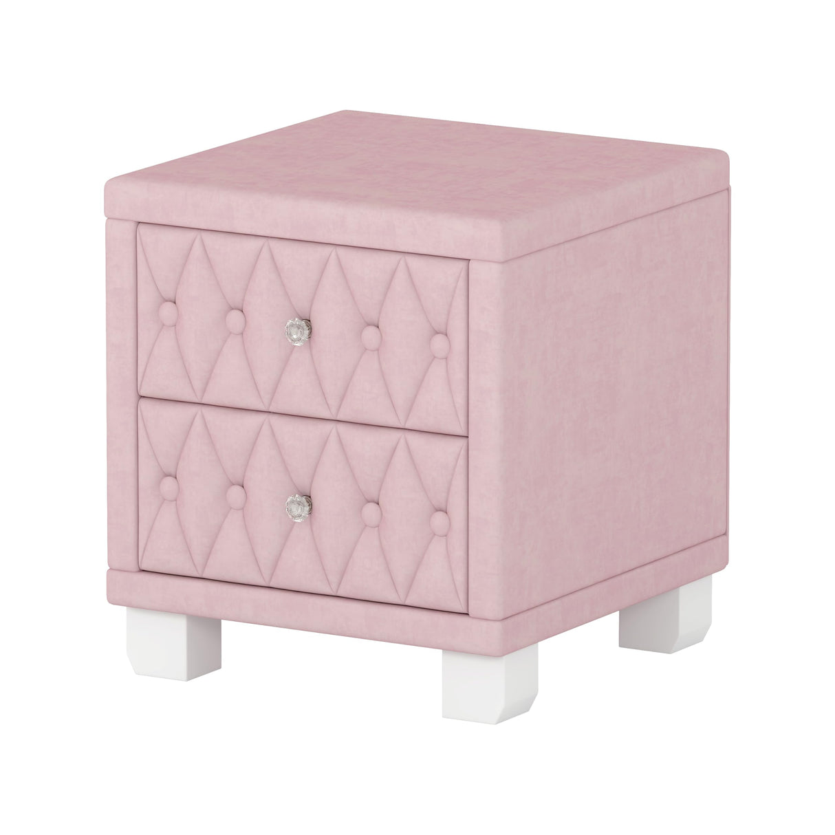 Merax Nightstand with Storage Drawers, Upholstered Velvet Bedside End Table for Small Bedroom, Pink Merax