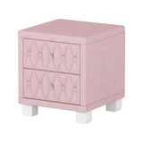 Merax Nightstand with Storage Drawers, Upholstered Velvet Bedside End Table for Small Bedroom, Pink Merax