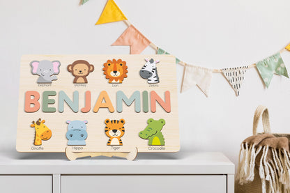 Handmade Name Puzzle, Personalized Puzzle Sign, Unique Baby Gift with Extra Gifts, Nursery Decor, New Baby Gift - WoodArtSupply