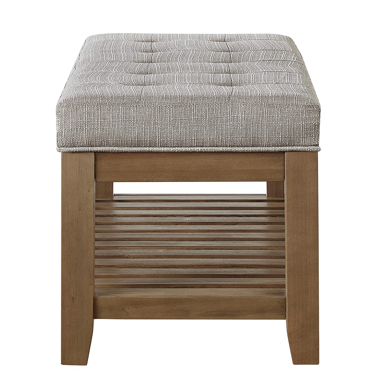 24KF Large Rectangular Upholstered Tufted Linen Fabric Ottoman Bench, Padded Bench with Solid Wood Shelf-Linen 24KF