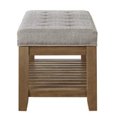 24KF Large Rectangular Upholstered Tufted Linen Fabric Ottoman Bench, Padded Bench with Solid Wood Shelf-Linen 24KF