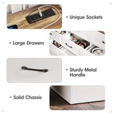 Fameill Dresser for Bedroom, 9 Drawer Wide Dresser Organizer with Charging Station, Tall Dresser for Hallway, Wood Dresser with Metal Handles, Farmhouse White Fameill